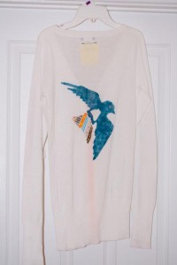 Alyssa Zukas Urban Outfitters Urban Renewal Sweaters project - Bird on white